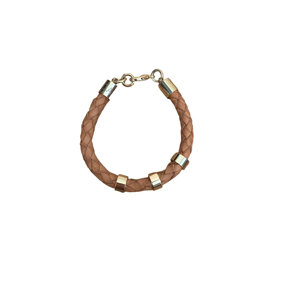 Braided Tan Bracelet with Gold‎ Tone Accents Women's Jewelry Accessory